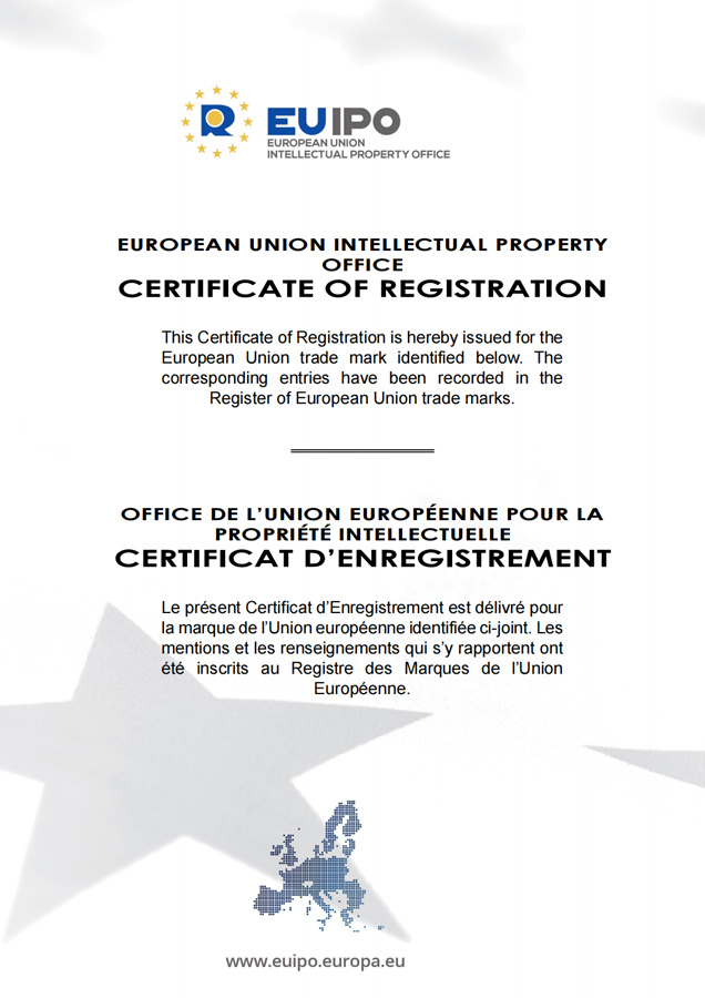EU Trade Mark Registration Certificate